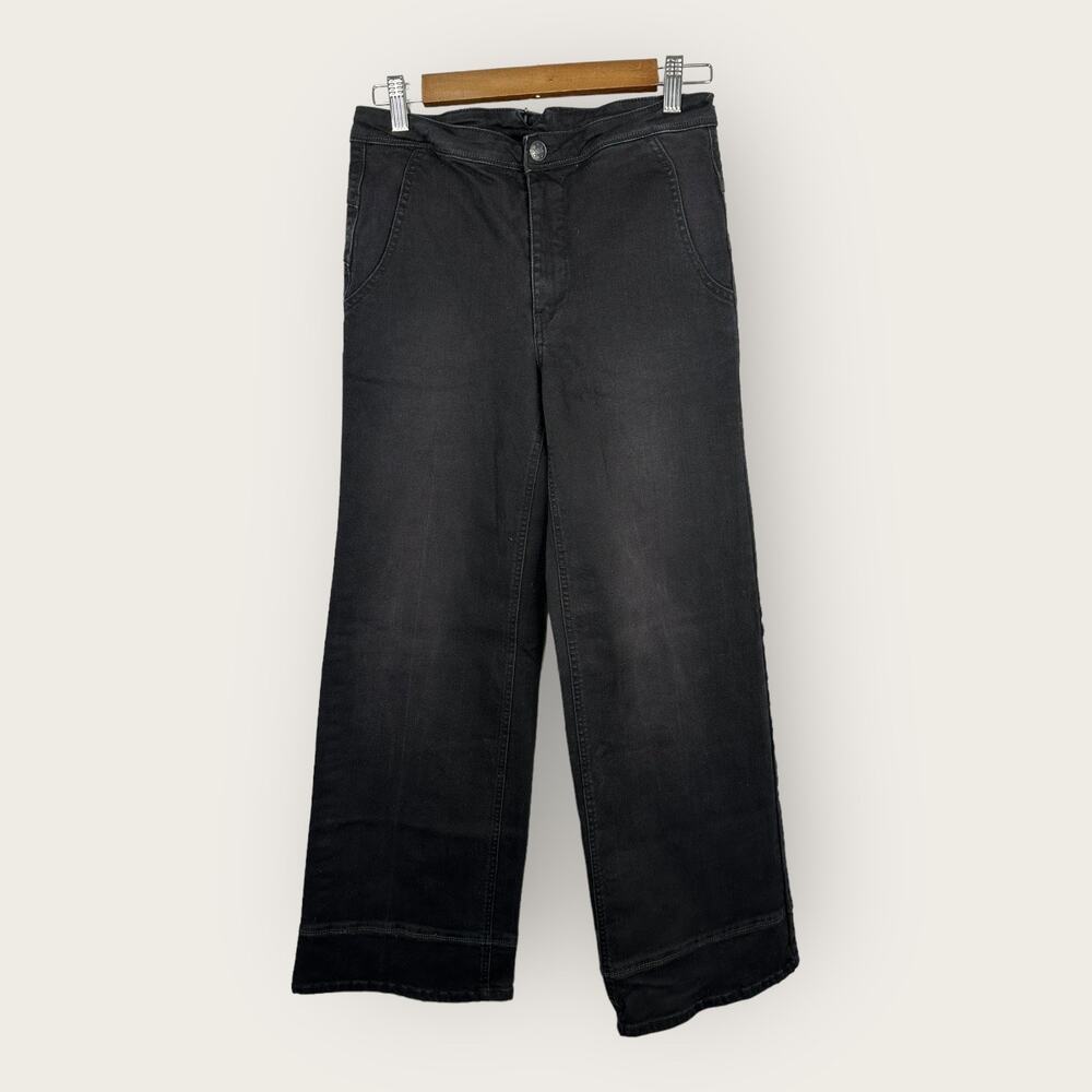Free People Womens size 27 Wide Leg Dark Black Denim Jeans Adjustable Waist